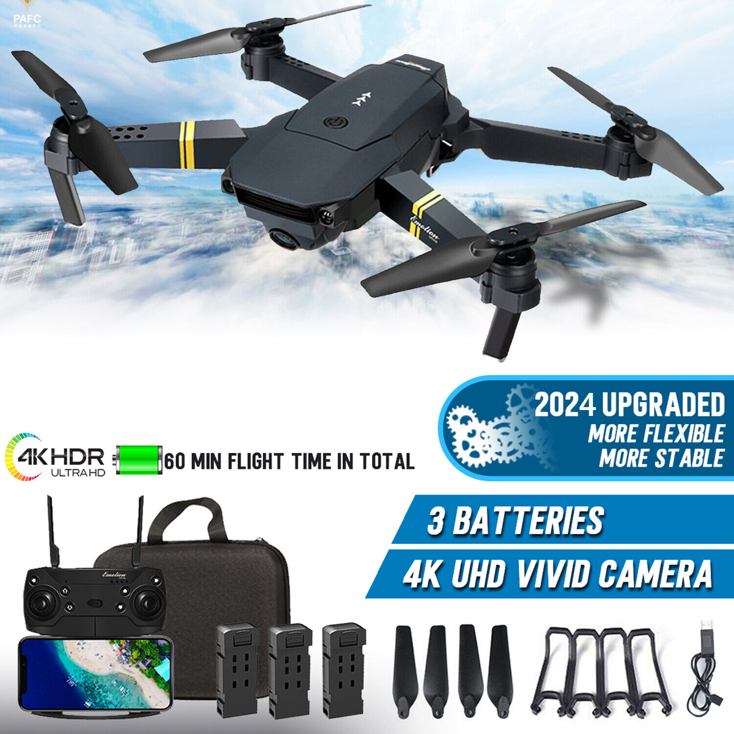 5G Sky Drone with Built In Camera 4K Ultra HD ( 3X Batteries Pro Kit )